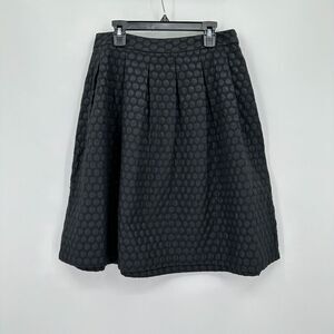 Elle A-Line Skirt 6 Black Embossed Polka Dot Pleated Pockets‎ Office Formal